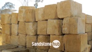 Sandstone AGrade Yellow Blocks and Logs Wheel Sawn 5 Sides In Quarry Reserve Yard