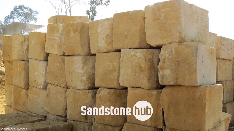 Sandstone AGrade Yellow Blocks and Logs Wheel Sawn 5 Sides In Quarry Reserve Yard