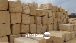 Sandstone BGrade Yellow Logs and Blocks Stacked in Quarry Yard