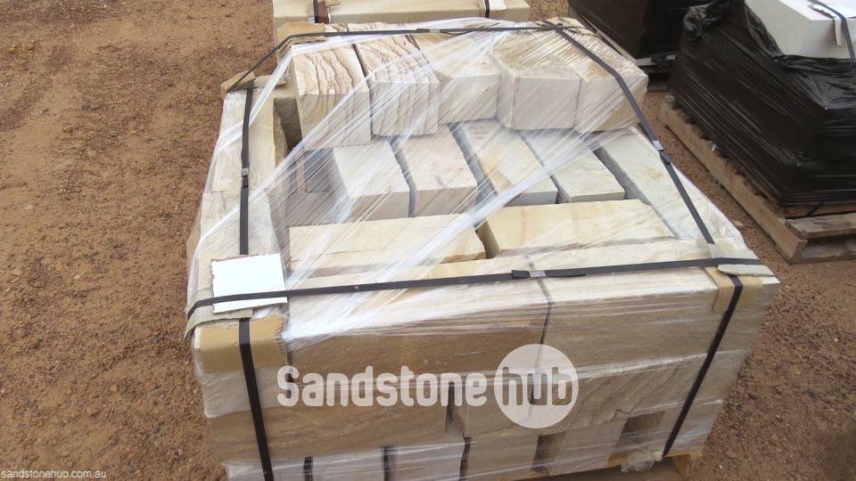 Sandstone Bricks for Garden edging 200mm Rockface Diamond Cut Multi color on pallet