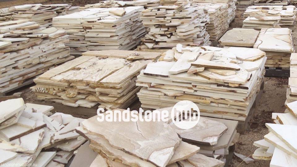 Sandstone Pavers and tiles for Crazy paving or cladding, random shapes on diffenent pallets