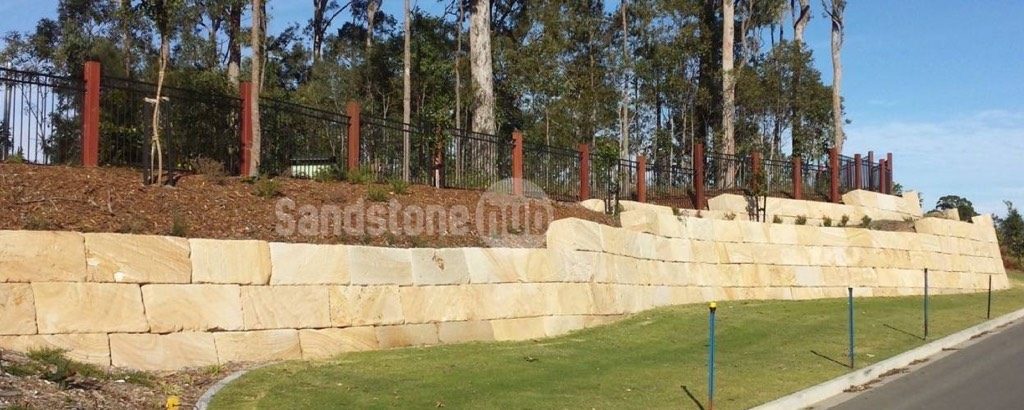 Sandstone Retaining Wall Built With Wheel Sawn Blocks Completed Project