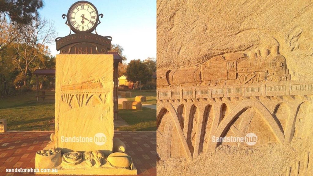 Sandstone Monuments Sculptures Clock Stand And Train Carving