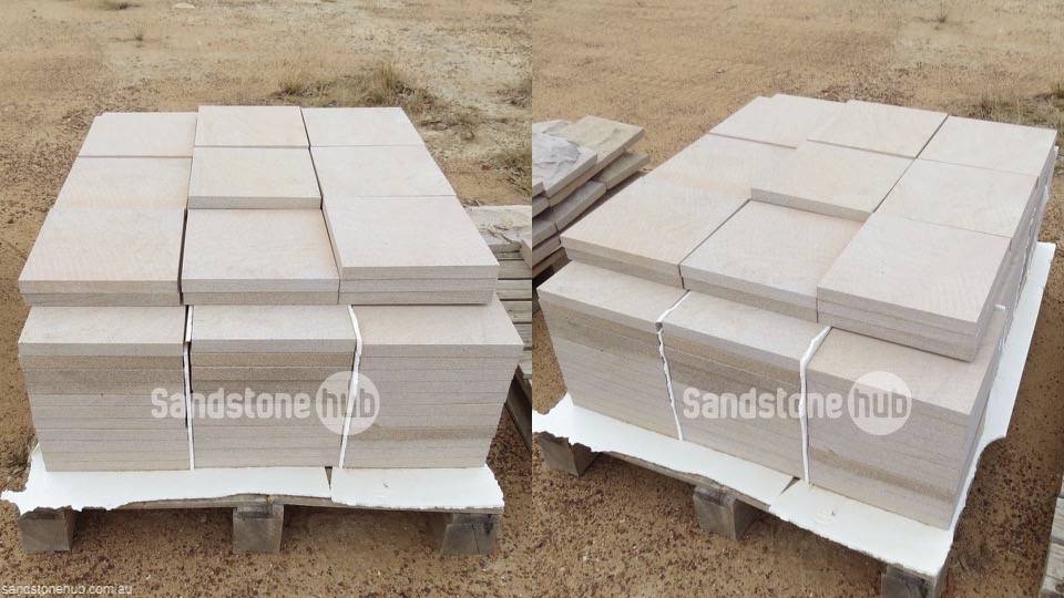 Sandstone Diamond Cut Pavers and Tiles White Coloured on Pallets